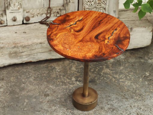 Custom Round Side Table in Afzelia Burl – THB 22,000 (Sold Out)