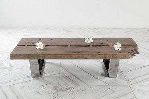 Coffee table antique ship wood stainless base