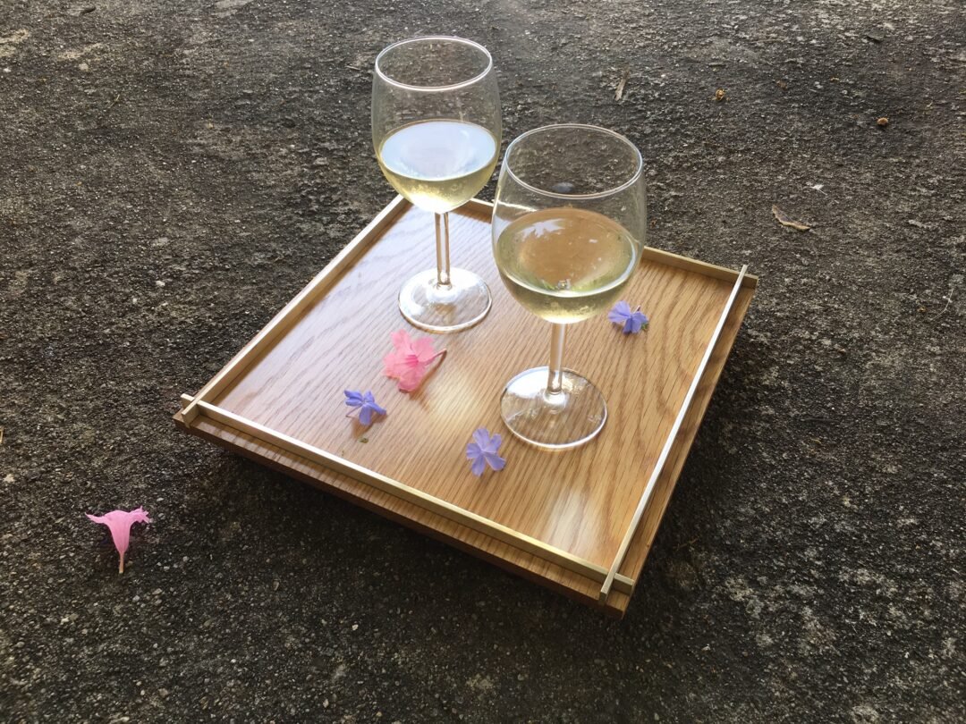 Custom Oak & Brass Square Tray for Restaurant Stage