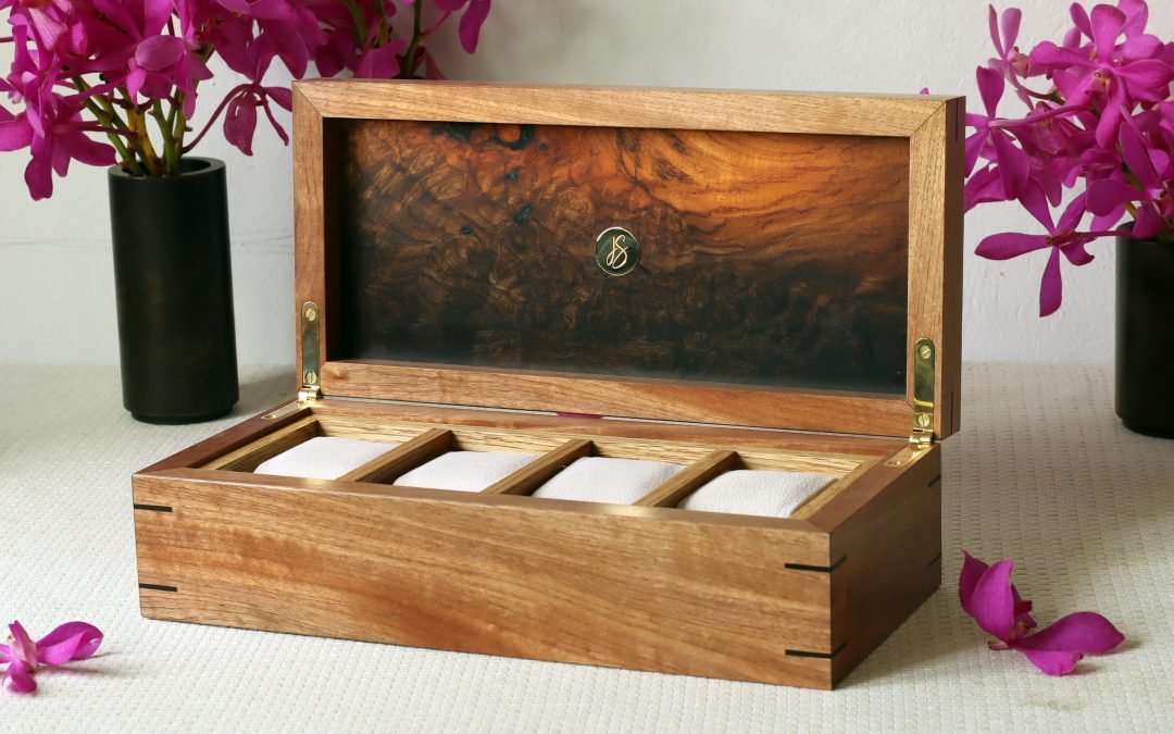 Custom Watch Box with Fire Afzelia Burl Lid #2 – THB 42,000 (Sold Out)