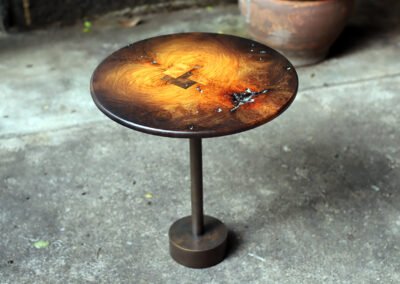 Custom Round Side Table in Fire Afzelia Burl – THB 24,000 (Sold Out)