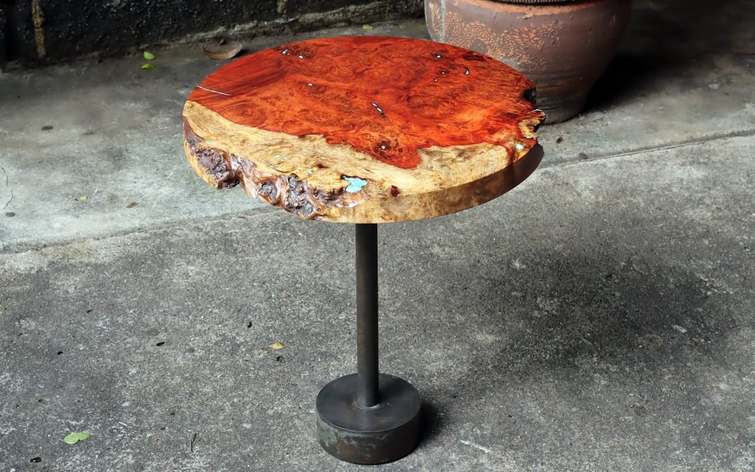 Round Side Table in Amboyna Burl – THB 20,000