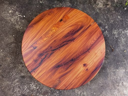 Round dining table in reclaimed Redwood, Burl & Lapis Lazuli – THB 140,000 (Sold Out)