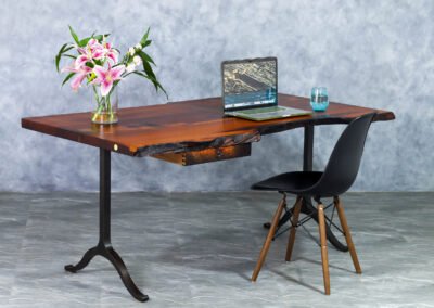 Custom Desk in Reclaimed Afzelia Wood w/ Live Edge & Dovetail Drawer – THB 285,000 (Sold Out)