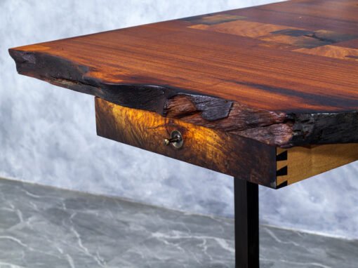 Custom Desk in Reclaimed Afzelia Wood w/ Live Edge & Dovetail Drawer – THB 285,000 (Sold Out)