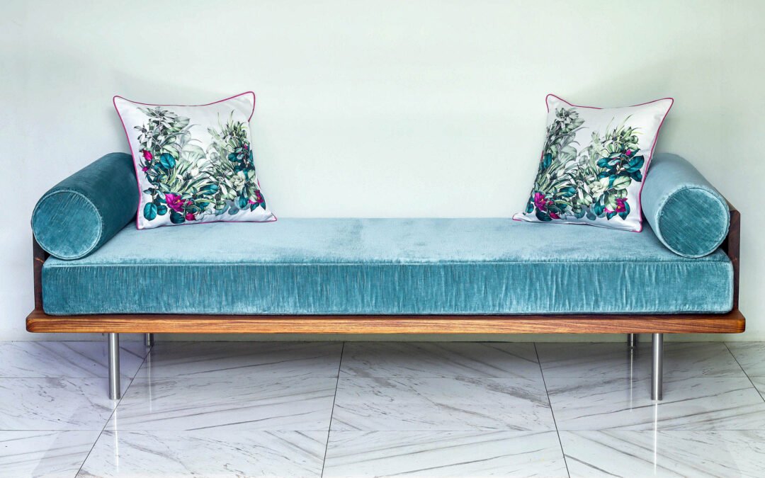 Custom DayBed Sofa – Reclaimed Teak Wood, Pure Silk Velvet upholstery