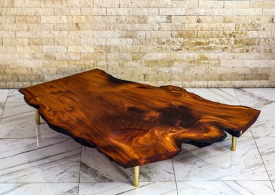Custom Low Table with Sculpted Bowl, Live Edge and Solid Brass Legs – THB 160,000