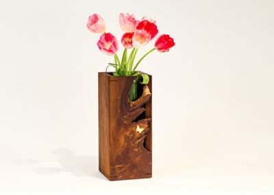 Small Live Edge Teak Flower Vase with Brass Butterfly (1) – THB 28,000 (Sold Out)