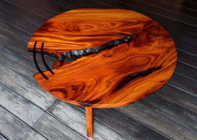 Round coffee table in antique Live Edge Makha wood – THB 85,000 (Sold Out)