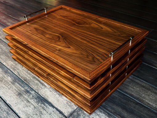 Serving Trays in Walnut with nickel brass handles for Taymouth Castle (Scotland, UK)