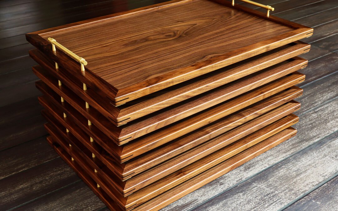 Serving Trays in Walnut with solid brass handles for Taymouth Castle (Scotland, UK)