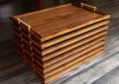 Serving Trays in Walnut with solid brass handles for Taymouth Castle (Scotland, UK)