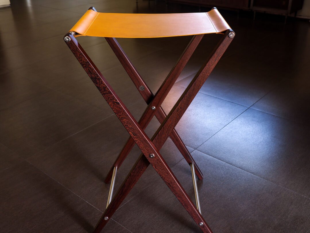 Butler Stand with Buttero Leather and Pheasant wood (Jichimu)