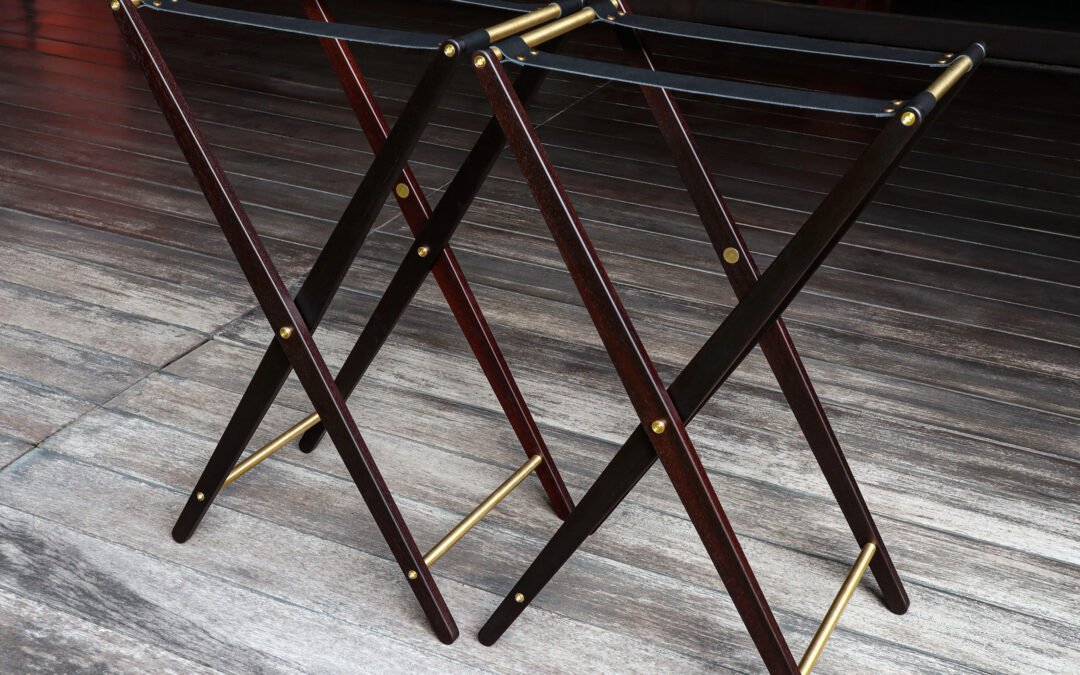 Set of Butler Tray Stands in reclaimed Blackwood and Solid Brass for Four Seasons Hotel (Bangkok)