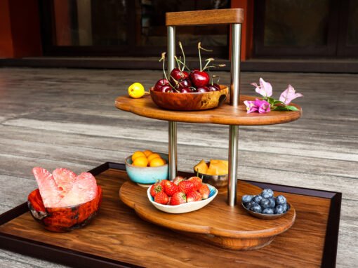 Afternoon Tea Stand – Golden Teak & Stainless Steel