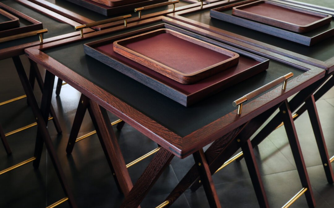 Set of butler stands and service trays for Anne-Sophie PIC at Le Normandie (Bangkok)