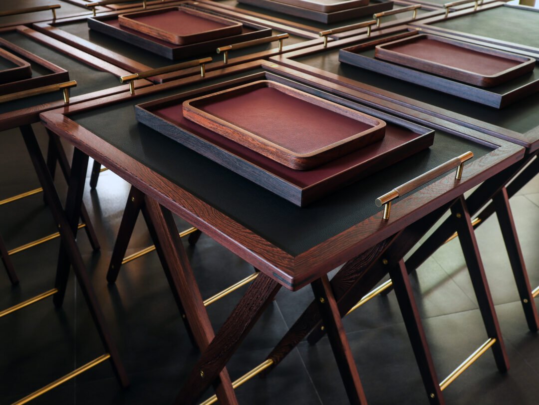 Set of butler stands and service trays for Anne-Sophie PIC at Le Normandie (Bangkok)